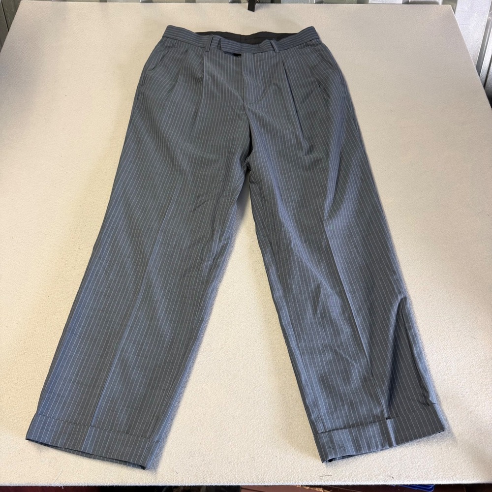 Alexandre London Savile Row Men 34 Wool Cashmere Pleated Pinstripe Dress Pants